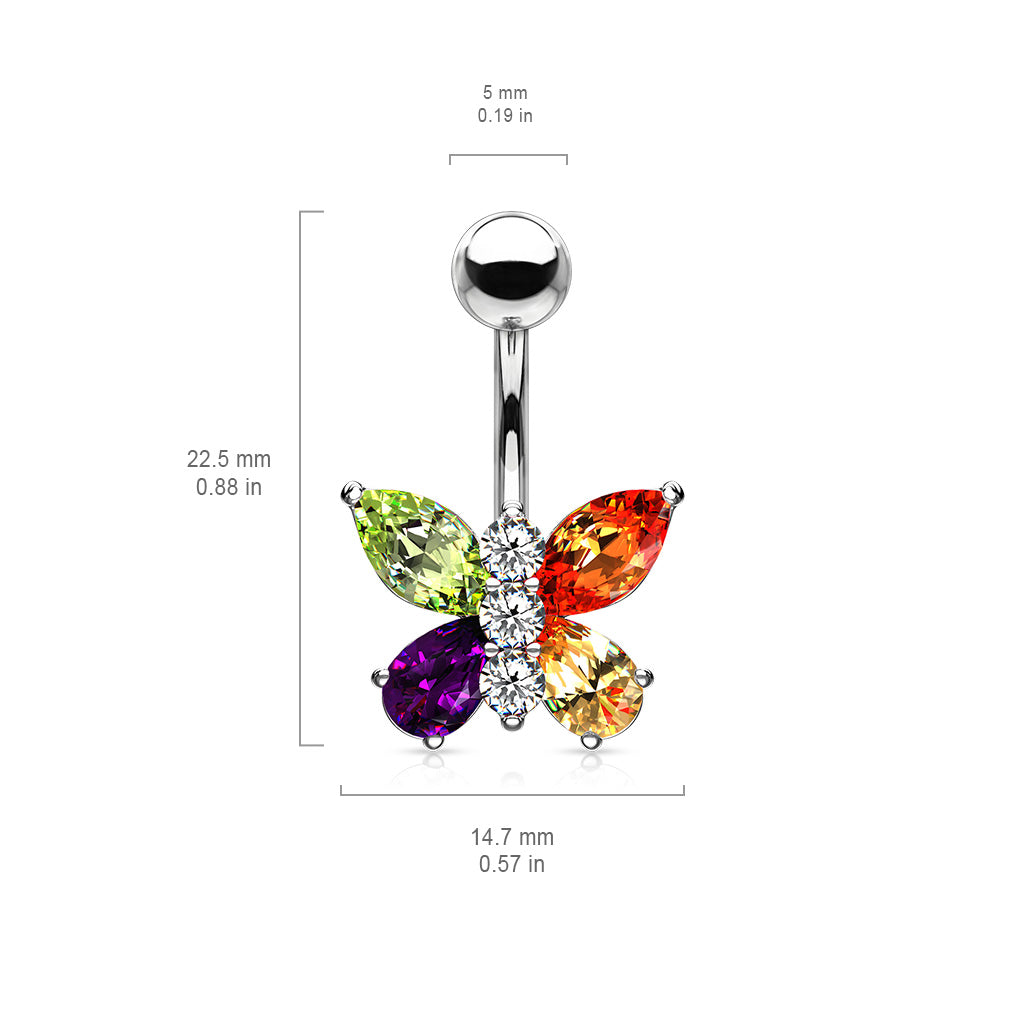 316L Surgical Steel Two Tone Butterfly Belly Button Ring size chart