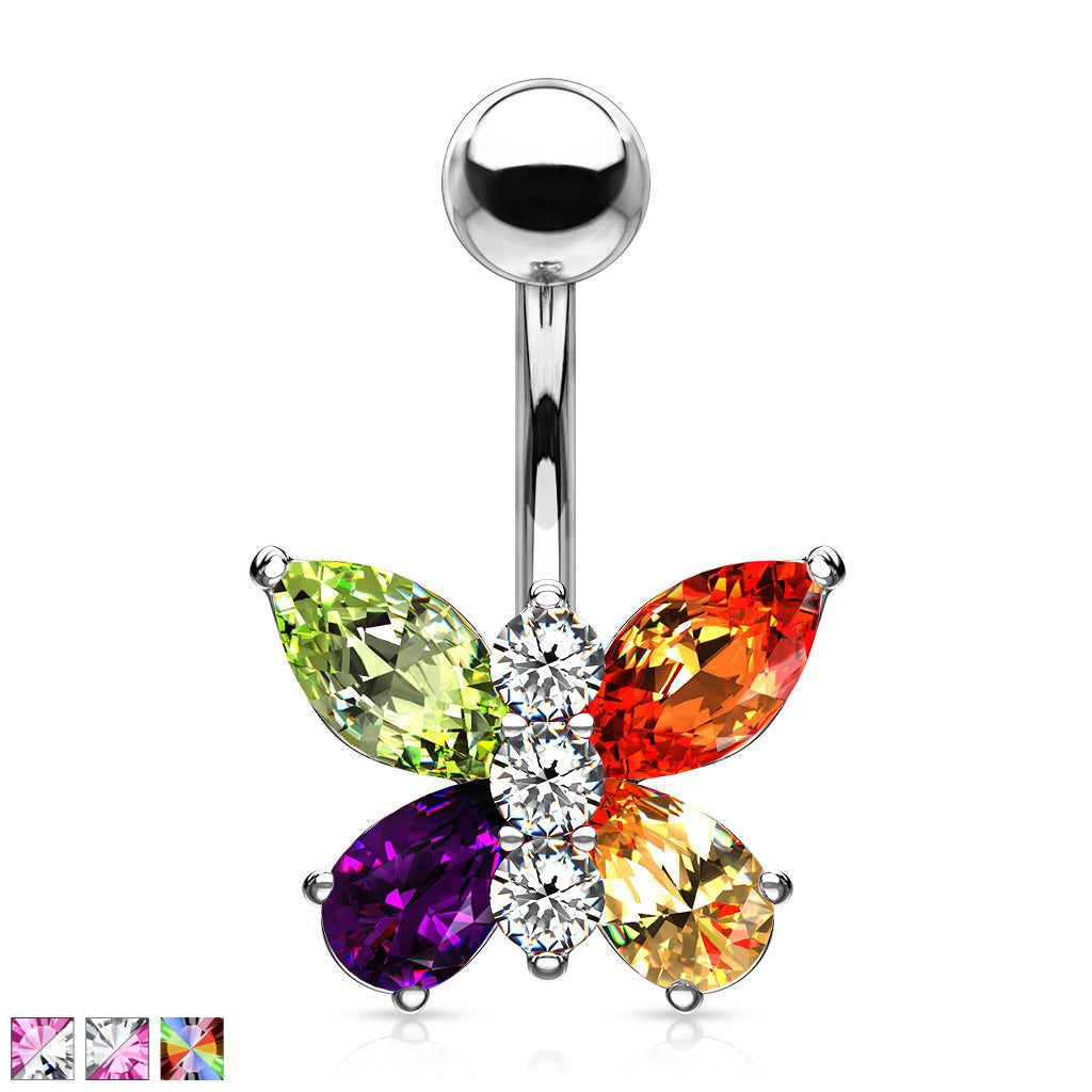 316L Surgical Steel Two Tone Butterfly Belly Button Ring - all colors