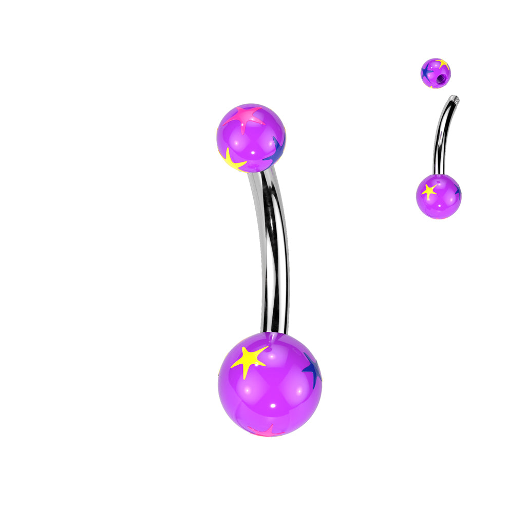Starburst Multi Colored Acrylic Ball 316L Surgical Steel Navel - Purple