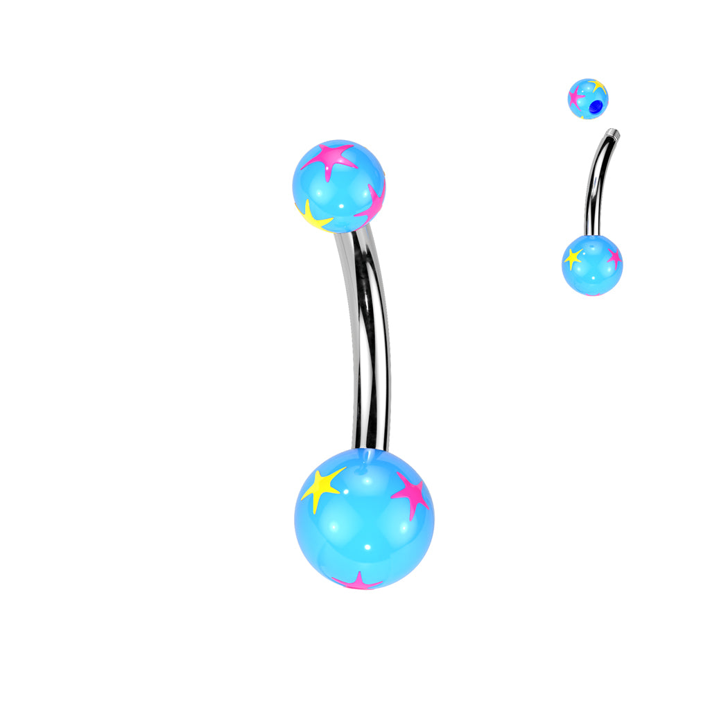 Starburst Multi Colored Acrylic Ball 316L Surgical Steel Navel - Blue