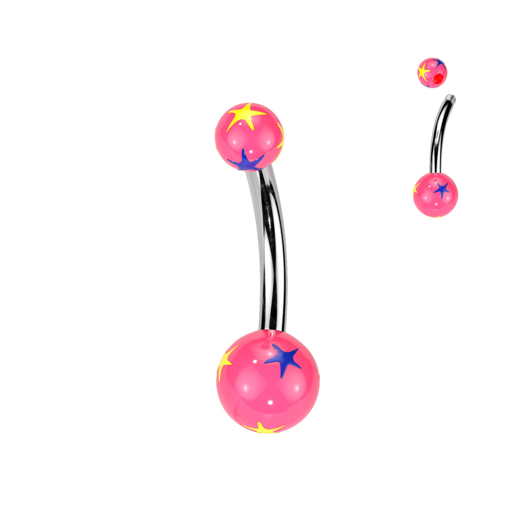 Starburst Multi Colored Acrylic Ball 316L Surgical Steel Navel - Pink