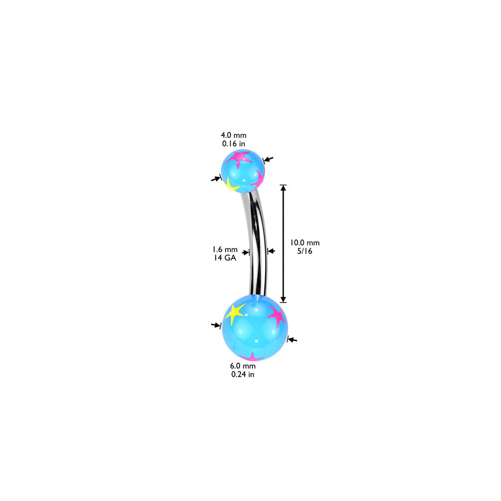 Starburst Multi Colored Acrylic Ball 316L Surgical Steel Navel size chart