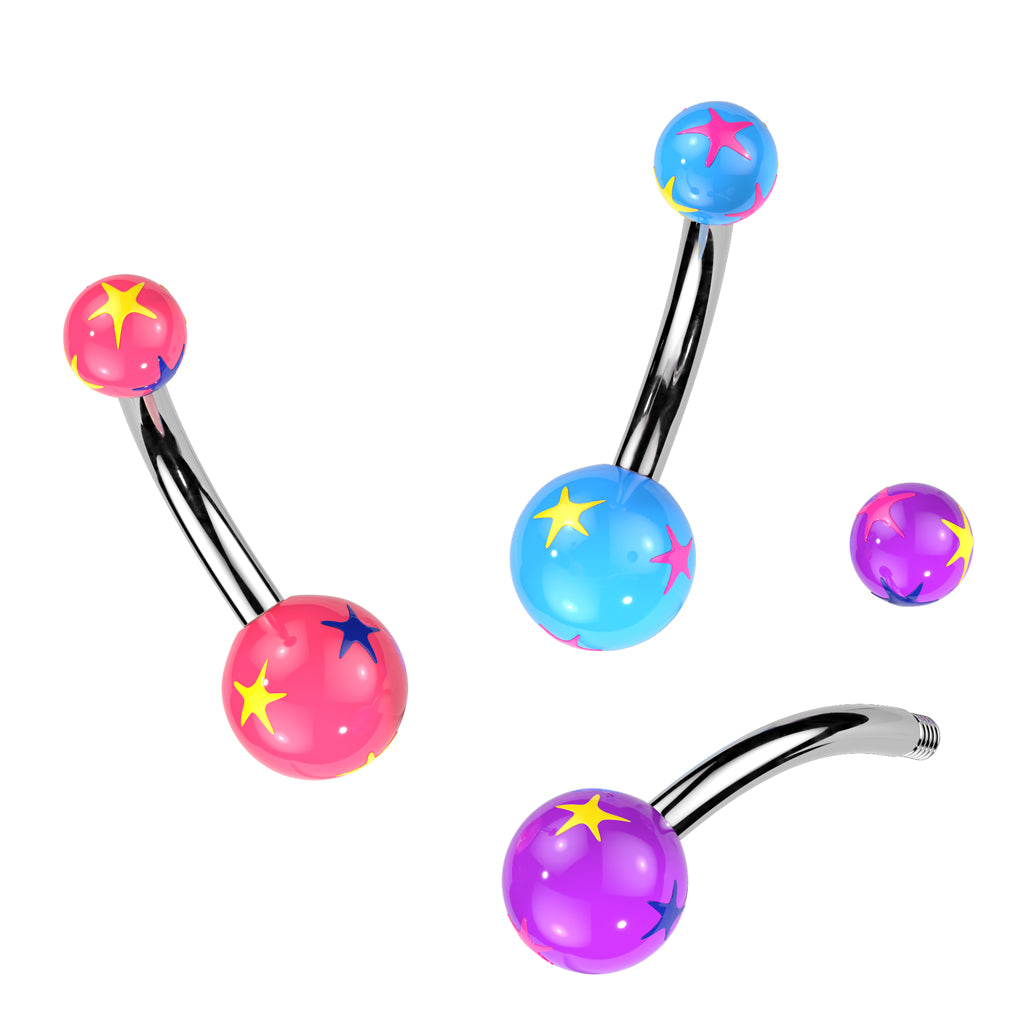 Starburst Multi Colored Acrylic Ball 316L Surgical Steel Navel - all colors