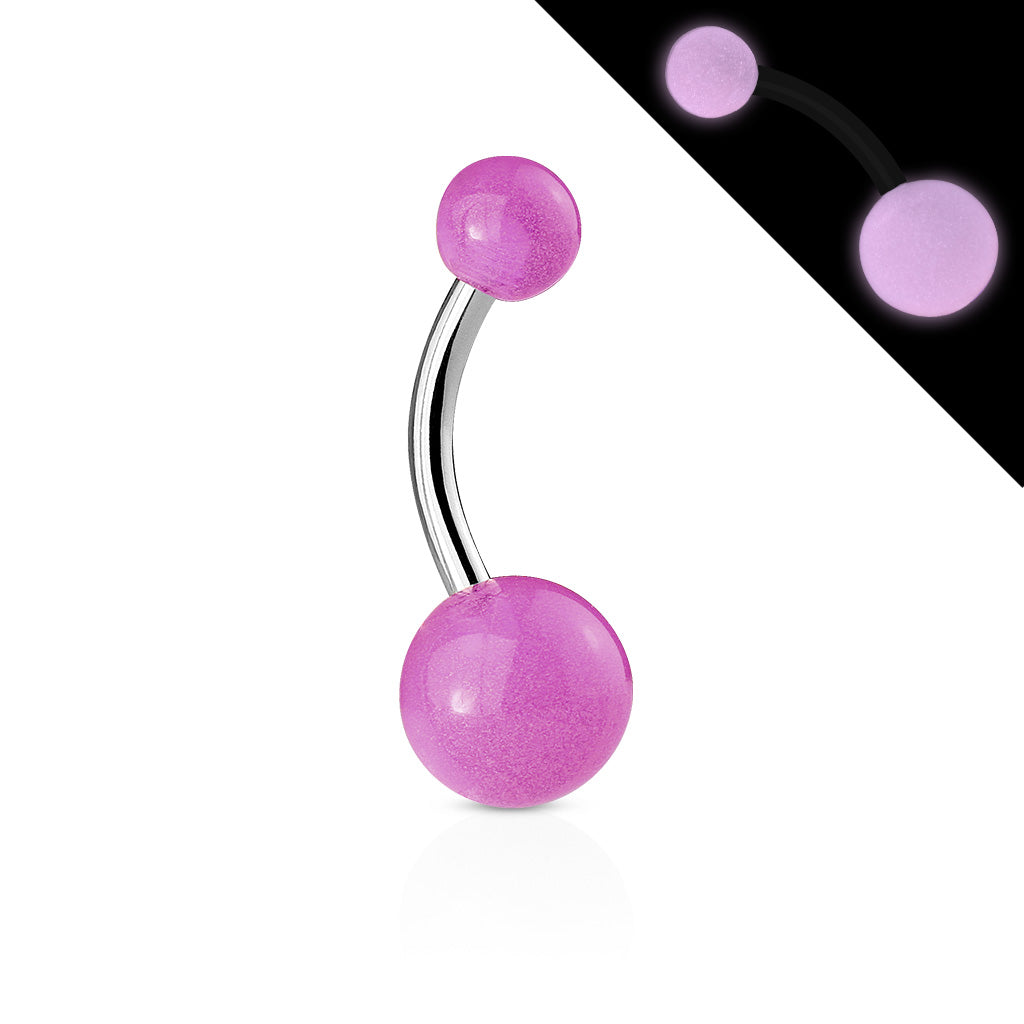 316L Surgical Stainless Steel Navel Rings With Glow In The Dark Balls - Purple