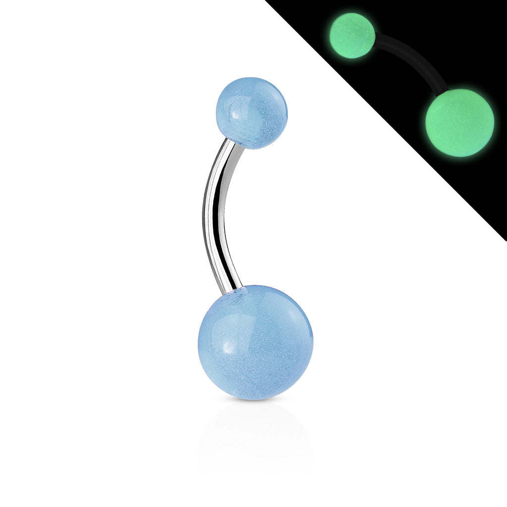 316L Surgical Stainless Steel Navel Rings With Glow In The Dark Balls - Blue
