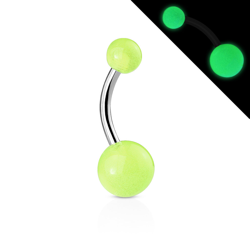 316L Surgical Stainless Steel Navel Rings With Glow In The Dark Balls - Green