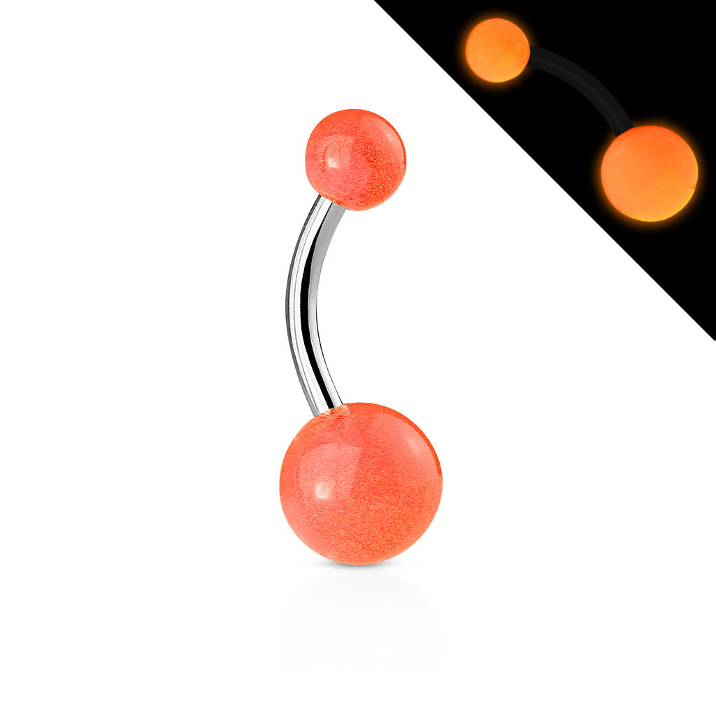 316L Surgical Stainless Steel Navel Rings With Glow In The Dark Balls - Orange