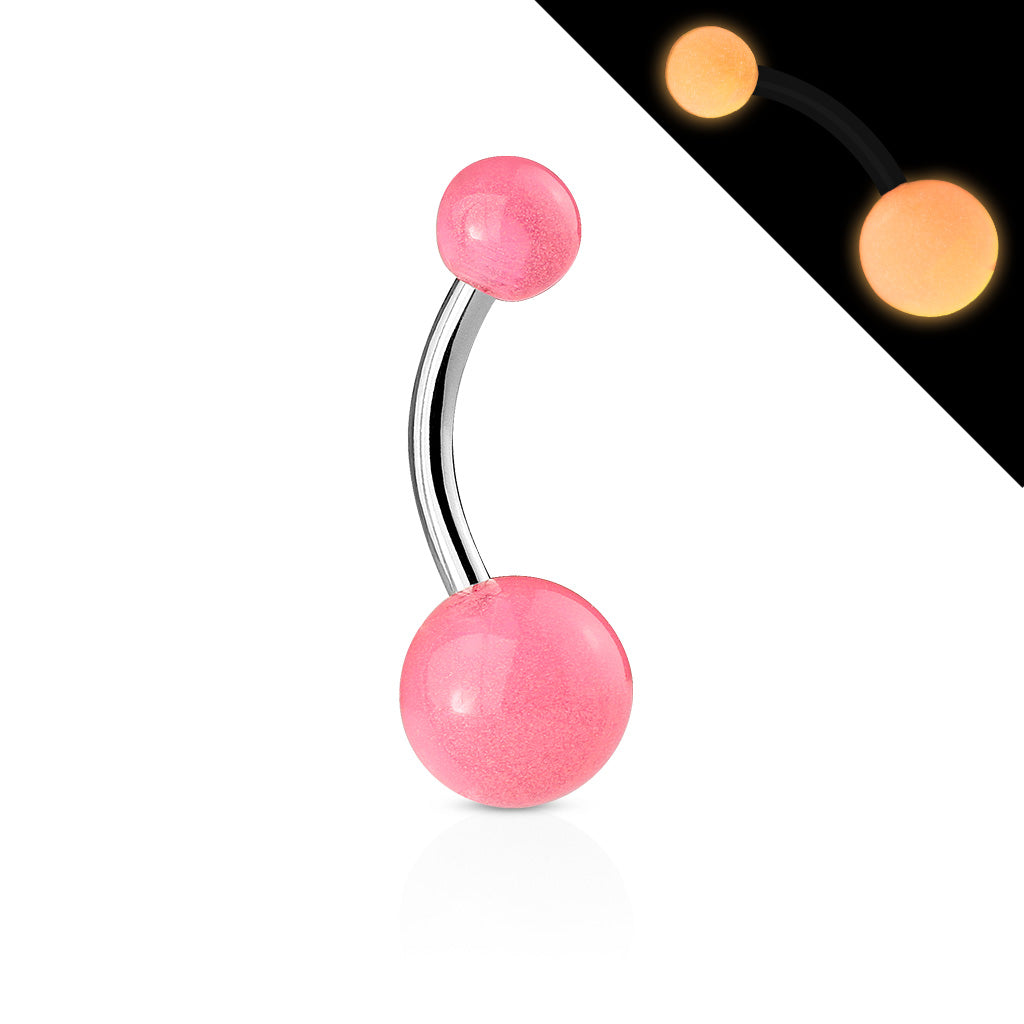 316L Surgical Stainless Steel Navel Rings With Glow In The Dark Balls - Pink
