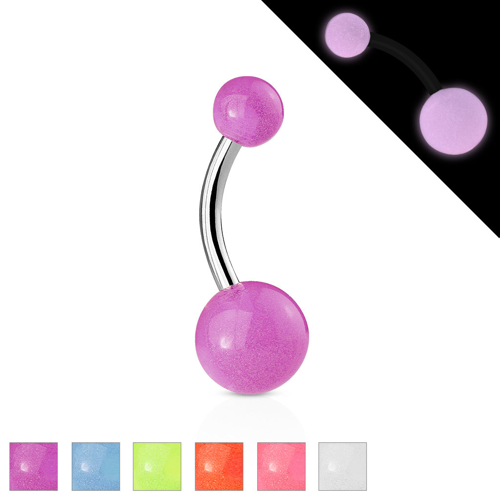 316L Surgical Stainless Steel Navel Rings With Glow In The Dark Balls - all colors