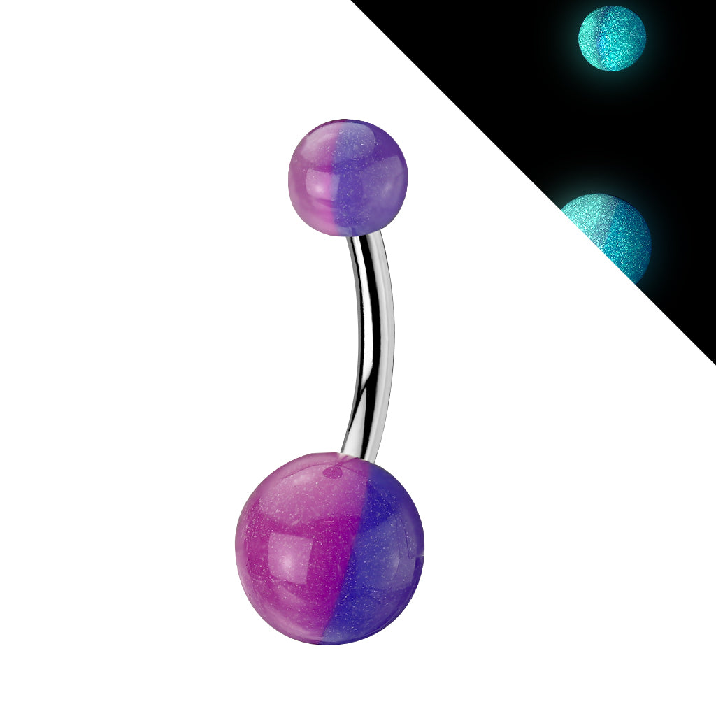 316L Surgical Stainless Steel Navel Ring With 2-tone Glow in the Dark Ball - Purple/Blue