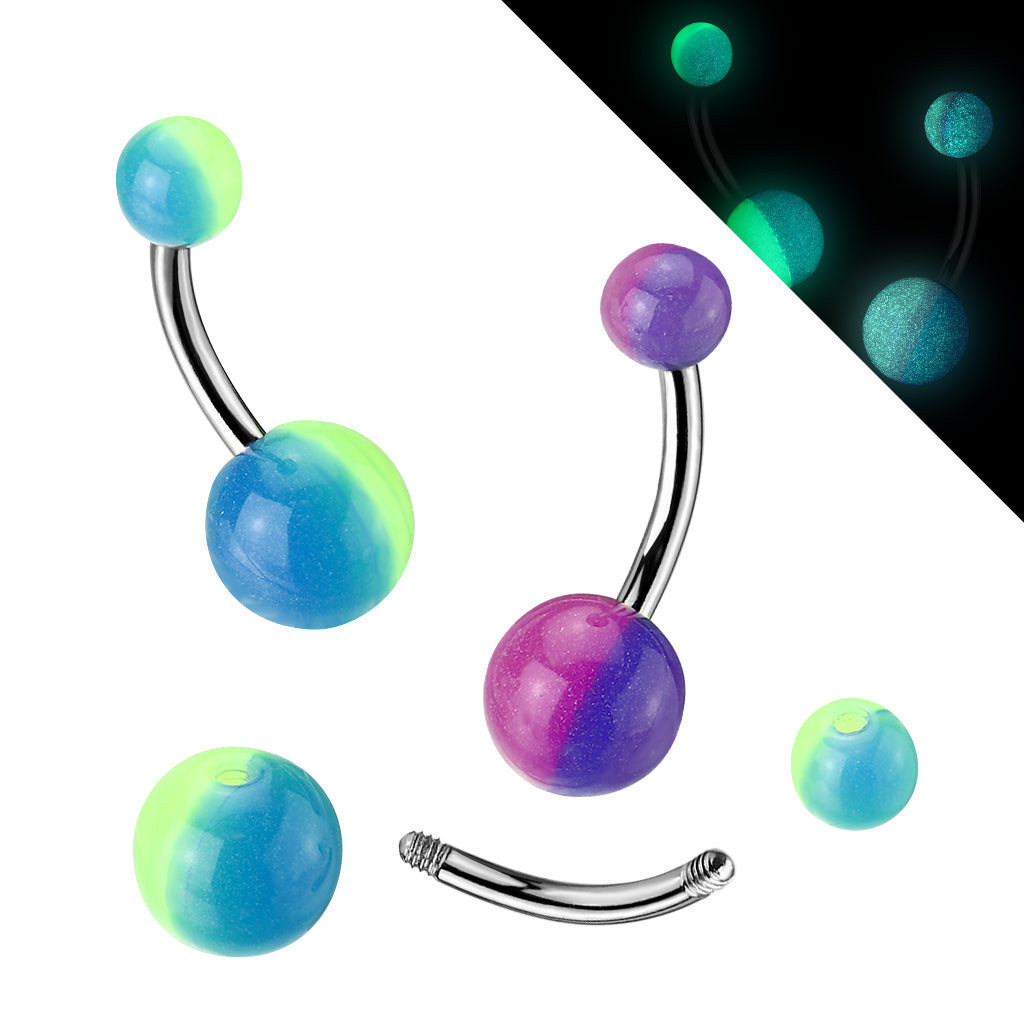 316L Surgical Stainless Steel Navel Ring With 2-tone Glow in the Dark Ball - all colors