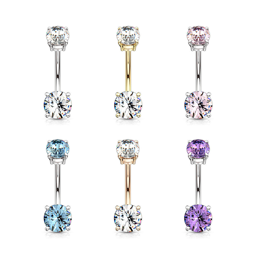 Internally Threaded Top Double Prong Set CZ 316L Surgical Steel Belly Button Navel Rings size chart