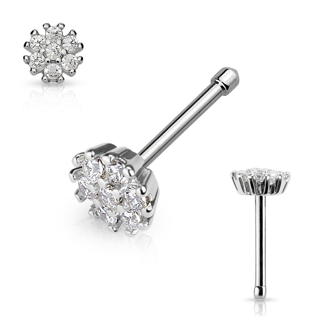 CZ Flower Top 316L Surgical Steel Nose Bone Stud Rings - all colors