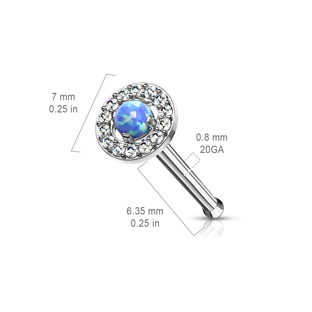 Prong Set Opal Center with CZ Paved Surrounding Top 316L Surgical Steel Nose Bone Stud Rings size chart