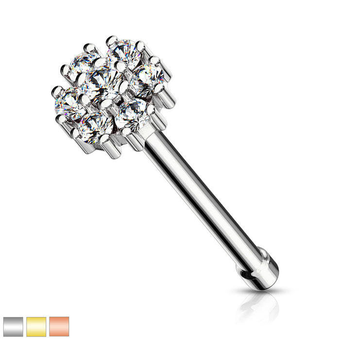 CZ Flower With Double Tiered CZ Center Top 316L Surgical Steel Nose Bone Stud