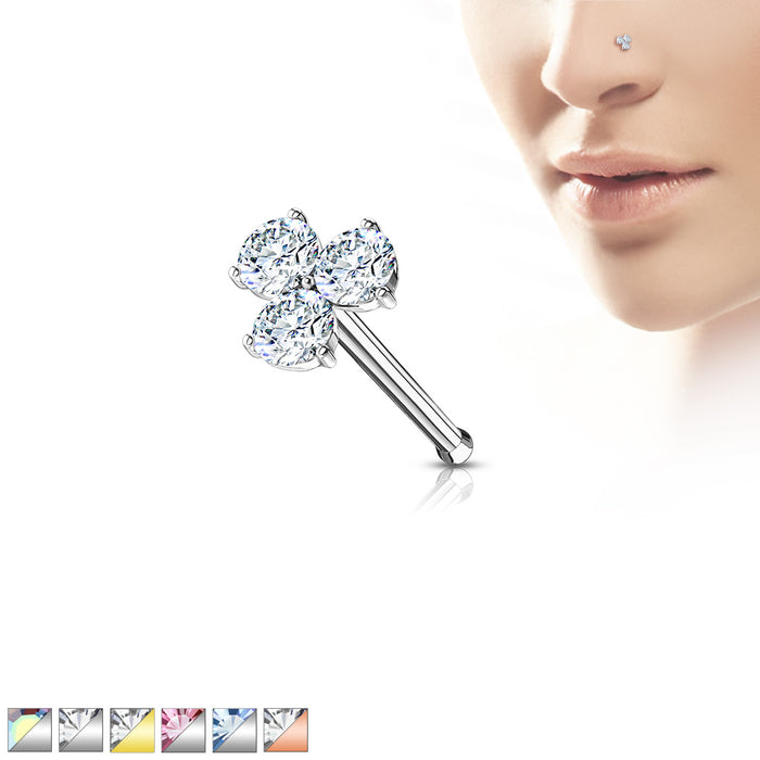 Three Prong Set Round CZ Triangle 316L Surgical Steel Nose Bone Stud Rings