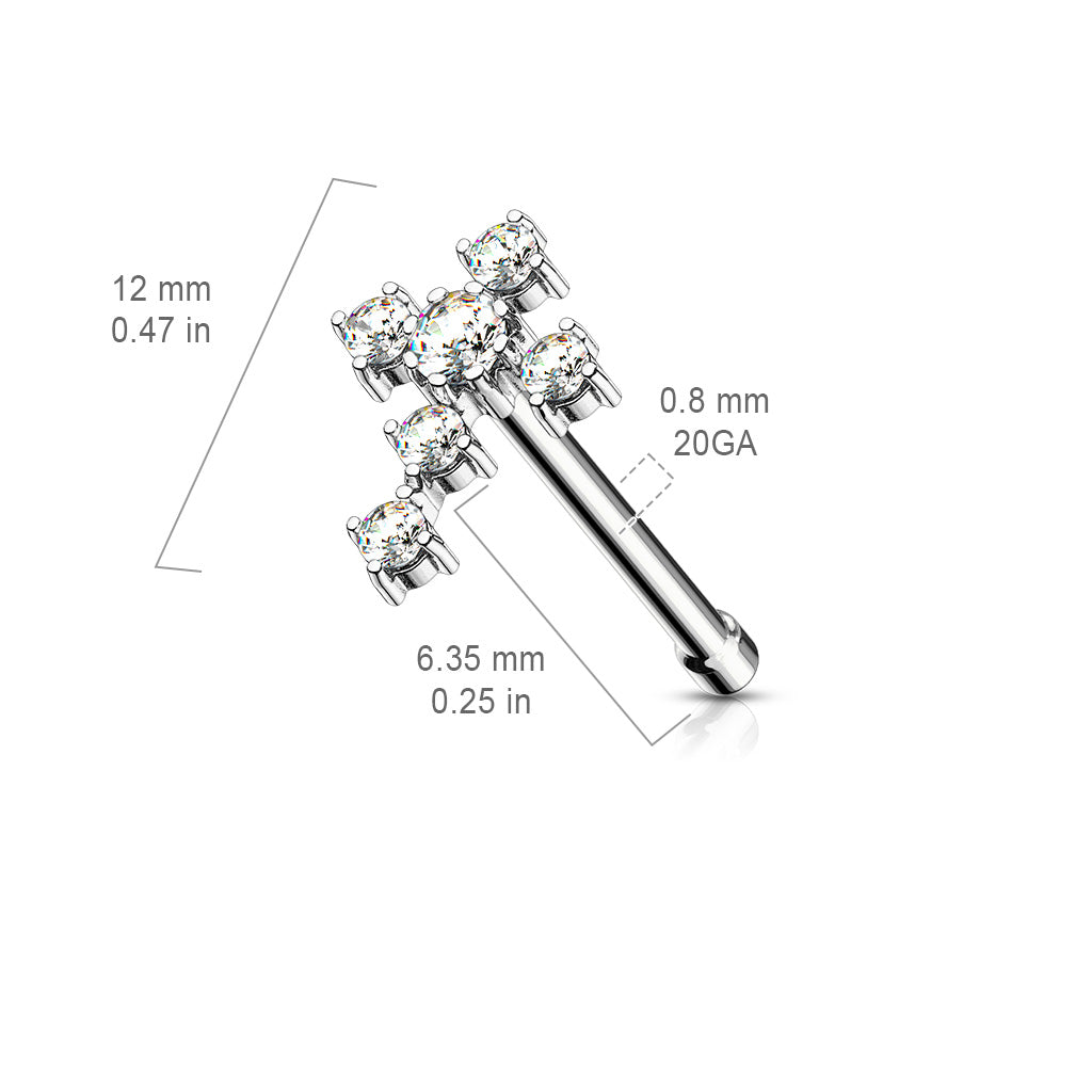 CZ Cross 316L Surgical Steel Nose Bone Stud size chart