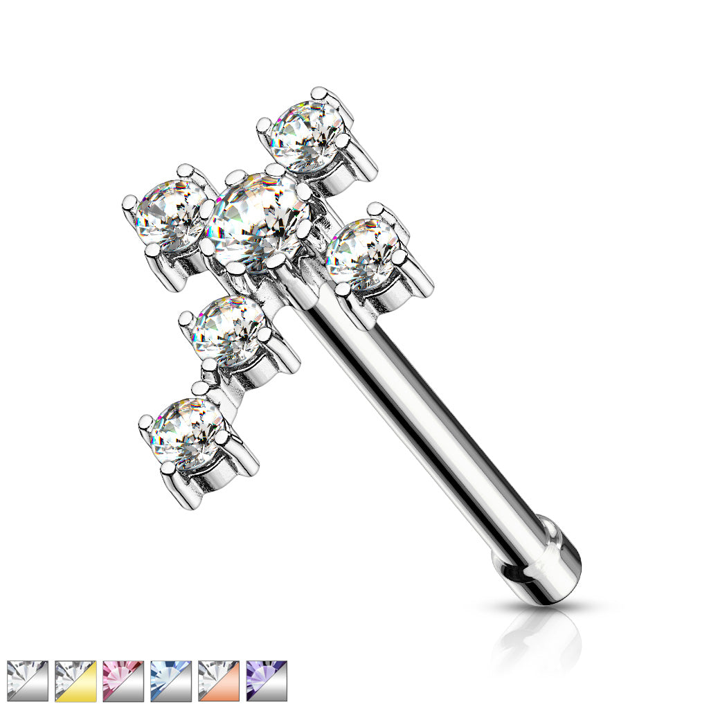 CZ Cross 316L Surgical Steel Nose Bone Stud - all colors