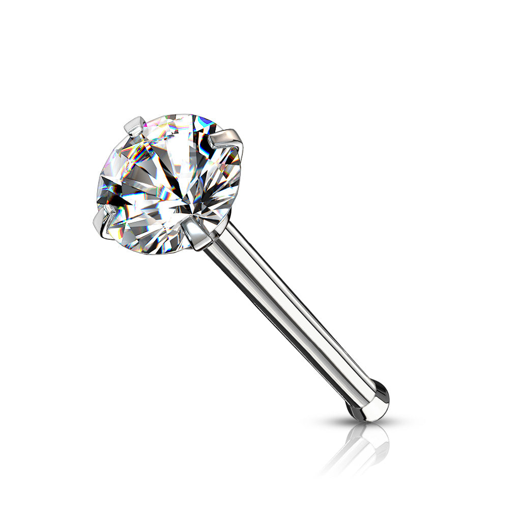 Prong Set Round CZ Top 316L Surgical Steel Nose Bone Stud Rings - Clear