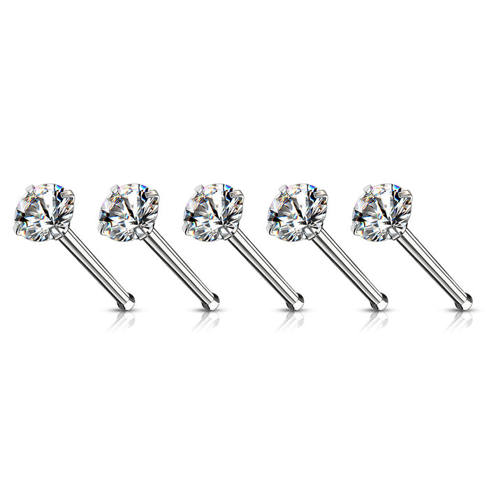 100-Piece Pack Prong Set Round CZ 316L Surgical Steel Nose Bone Studs