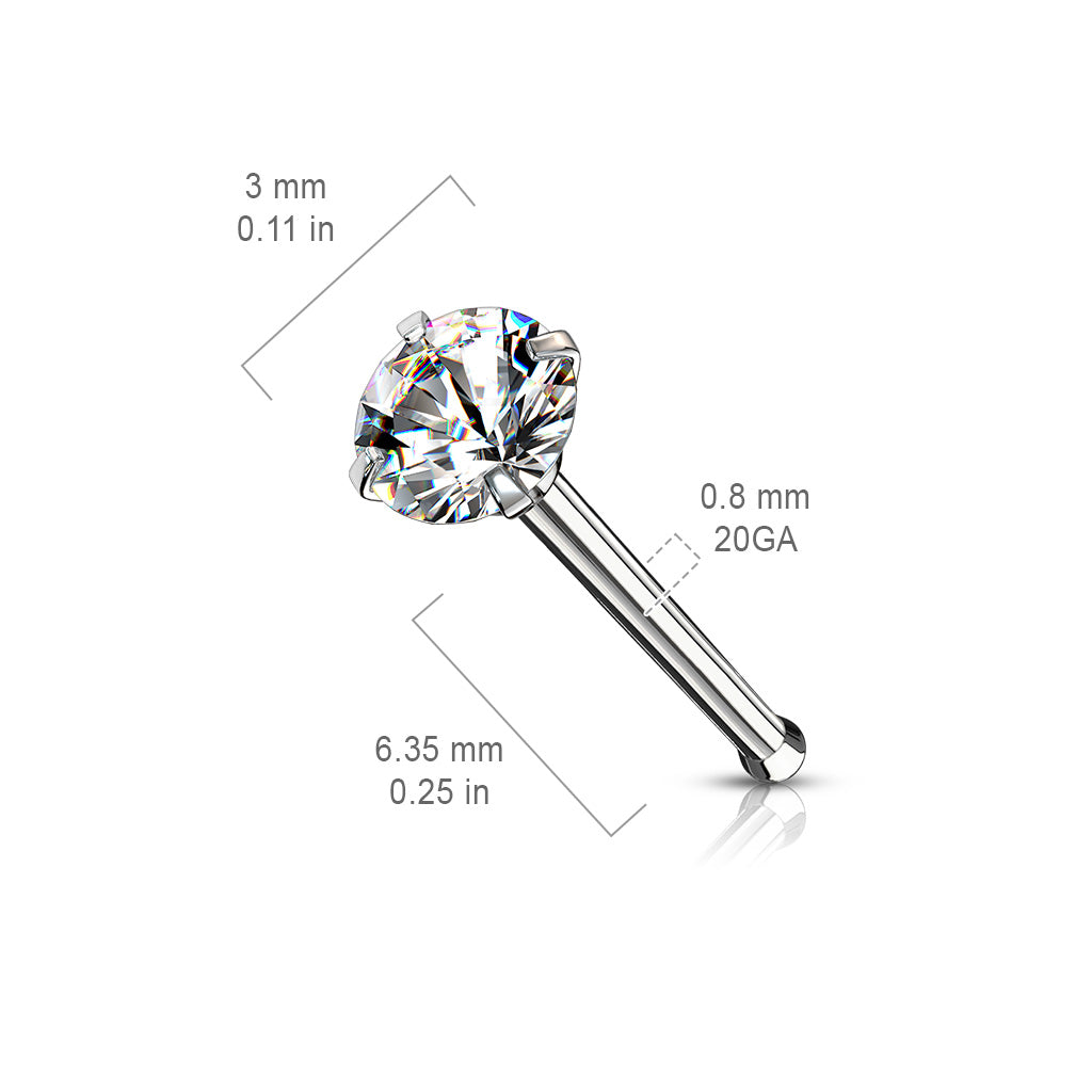 Prong Set Round CZ Top 316L Surgical Steel Nose Bone Stud Rings size chart
