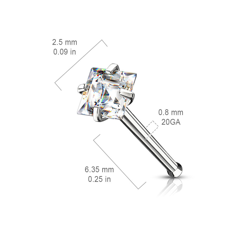 Prong Set Square CZ Top 316L Surgical Steel Nose Bone Stud Rings size chart