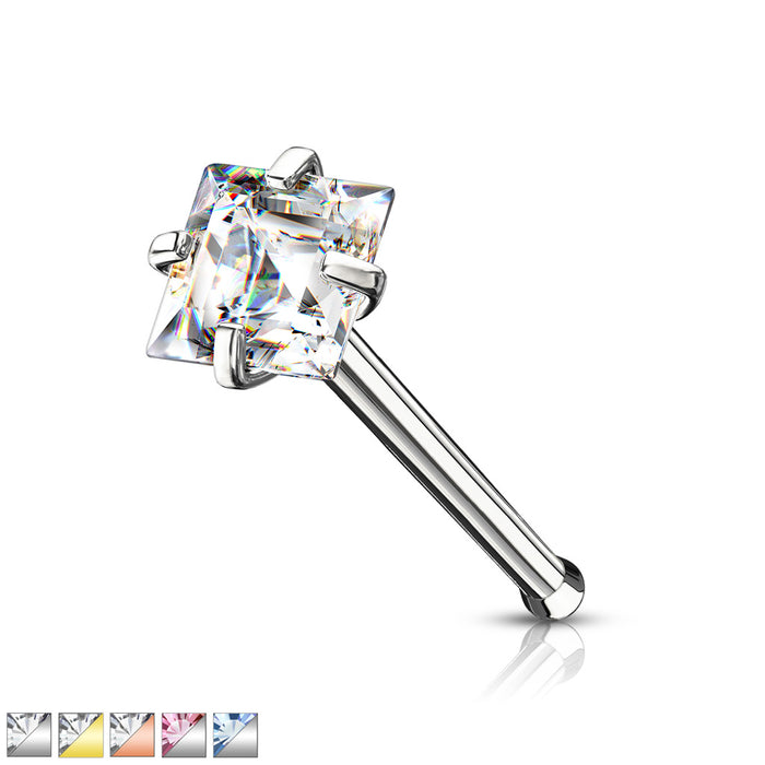 Prong Set Square CZ Top 316L Surgical Steel Nose Bone Stud Rings