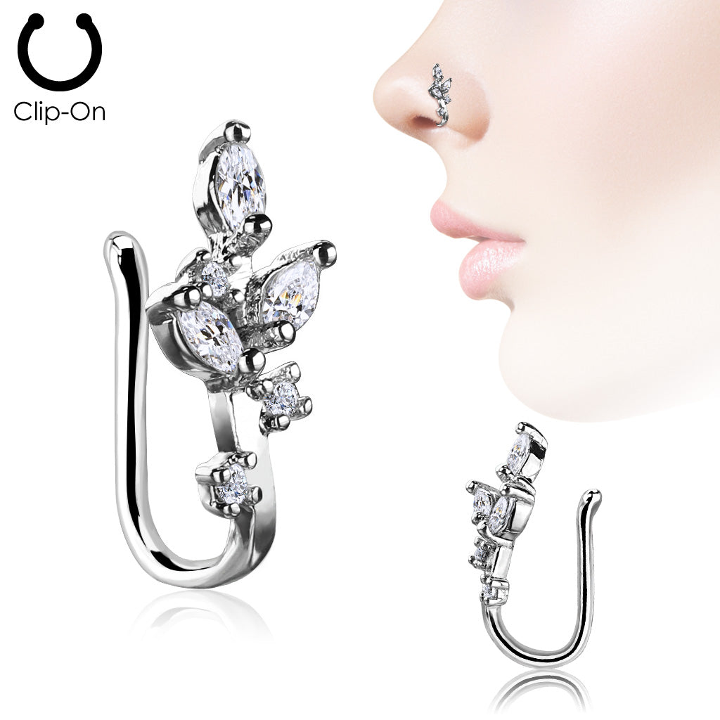 Marquise CZ Vine Non Piercing Nose/Ear Clips - all colors