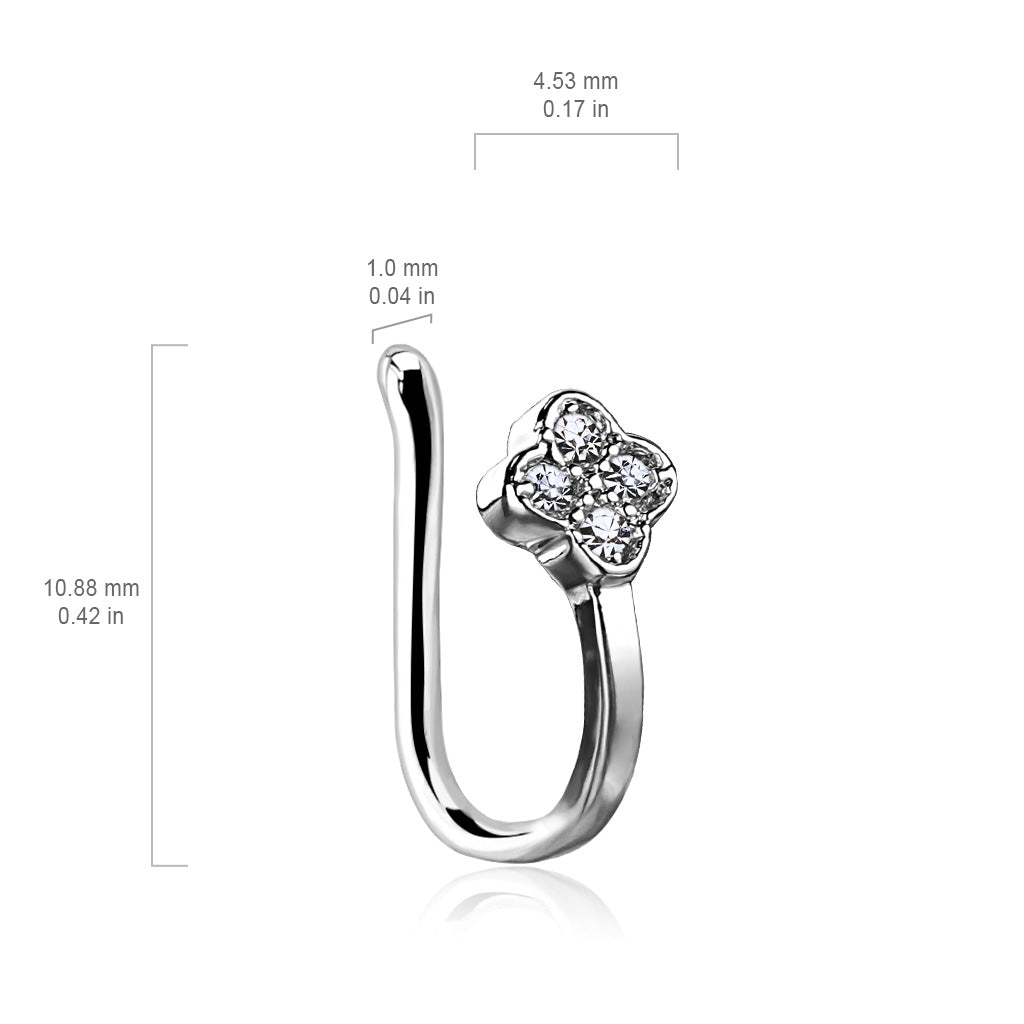 CZ Paved Diamond Flower Non Piercing Nose/Ear Clips size chart
