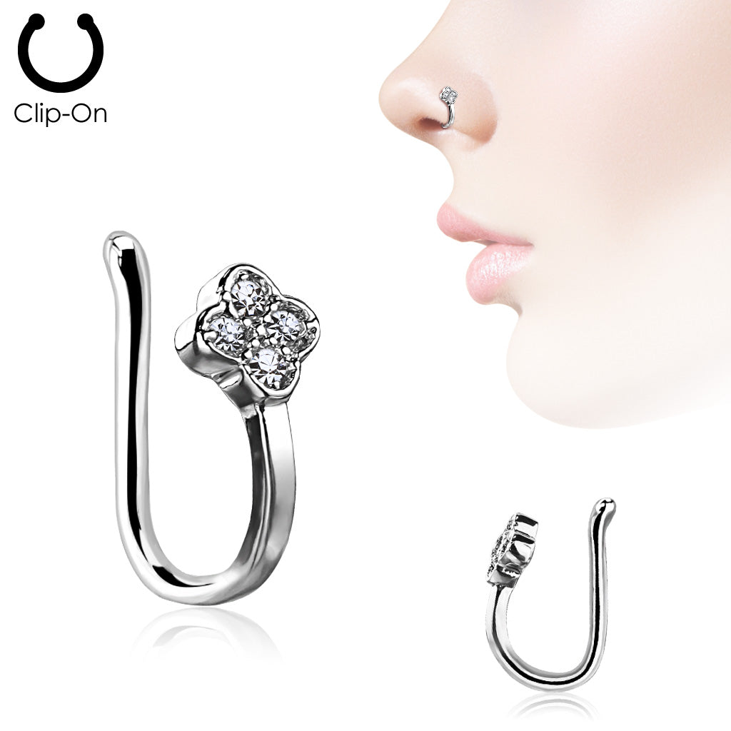 CZ Paved Diamond Flower Non Piercing Nose/Ear Clips - all colors