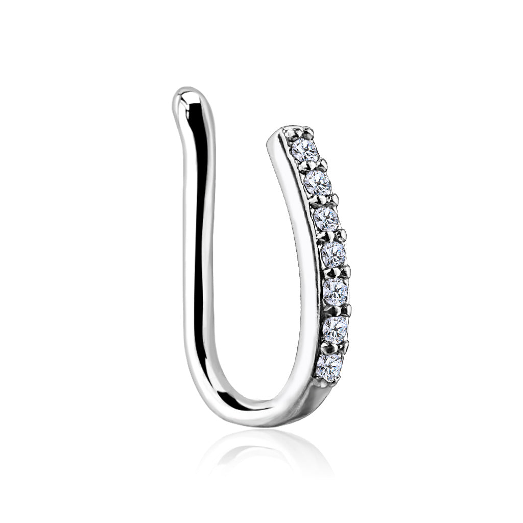 Lined CZ Set Bar Non Piercing Nose/ Ear Clips - Clear