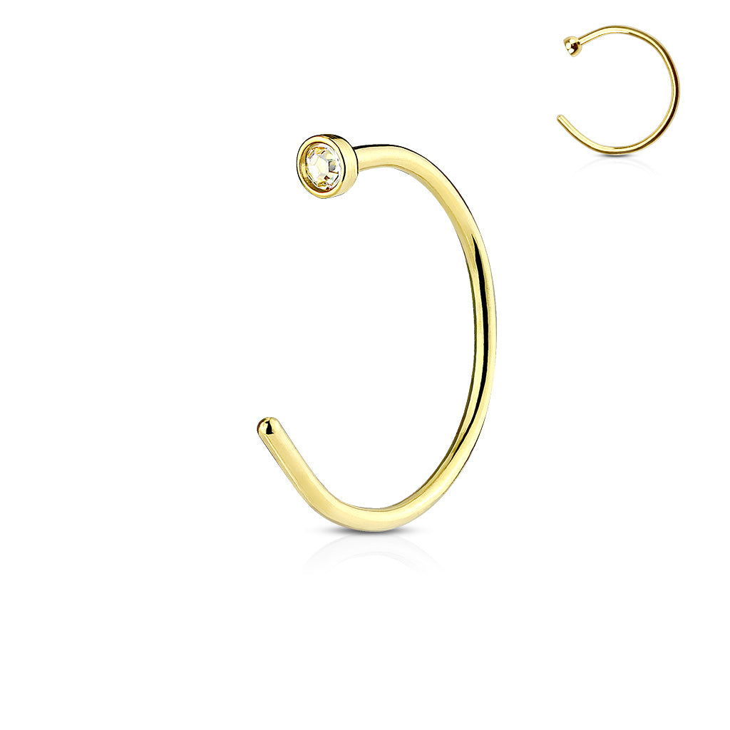 Clear Gemmed Top Gold IP Over 316L Surgical Steel Nose Hoop Ring - all colors