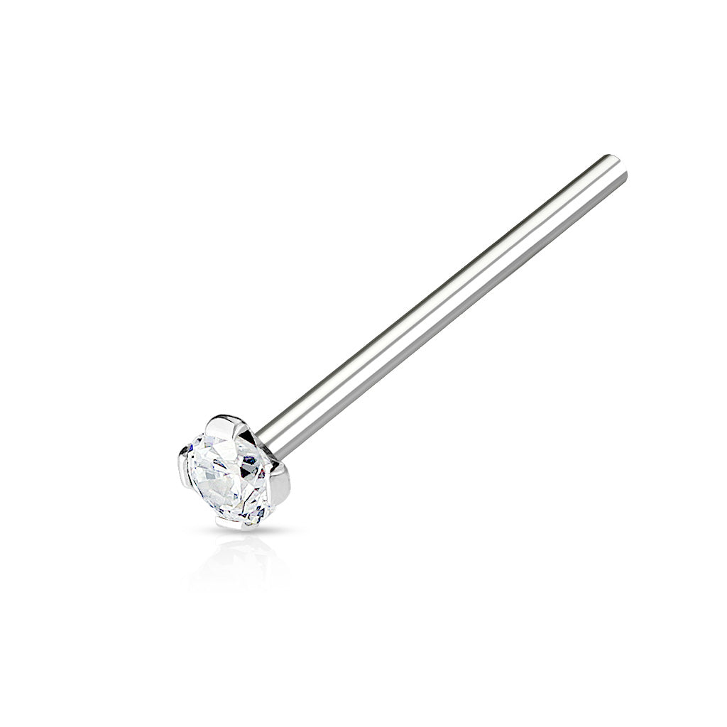 Round 2mm Prong Set CZ Top 316L Surgical Steel Fish Tail Nose Ring - Clear