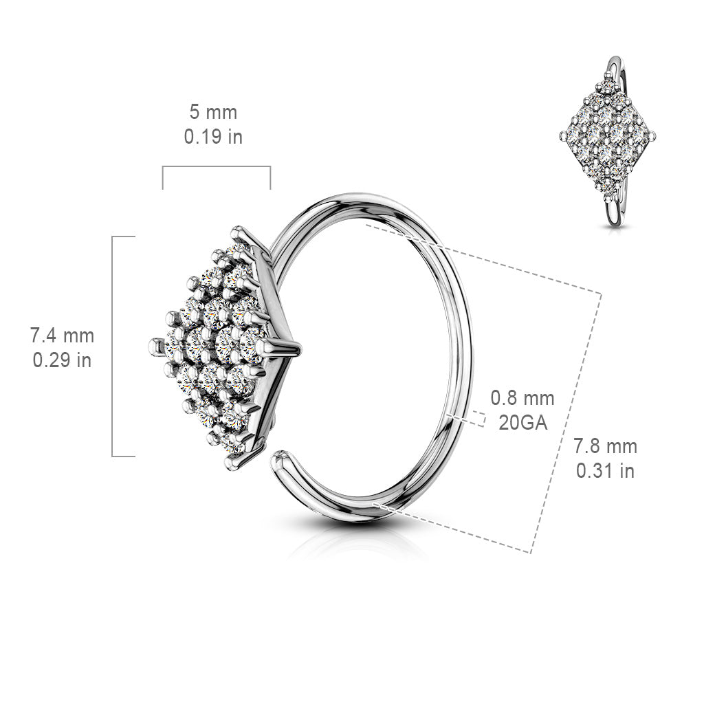 CZ Paved Diamond Shaped Bendable Nose, Cartilage Hoop Rings size chart