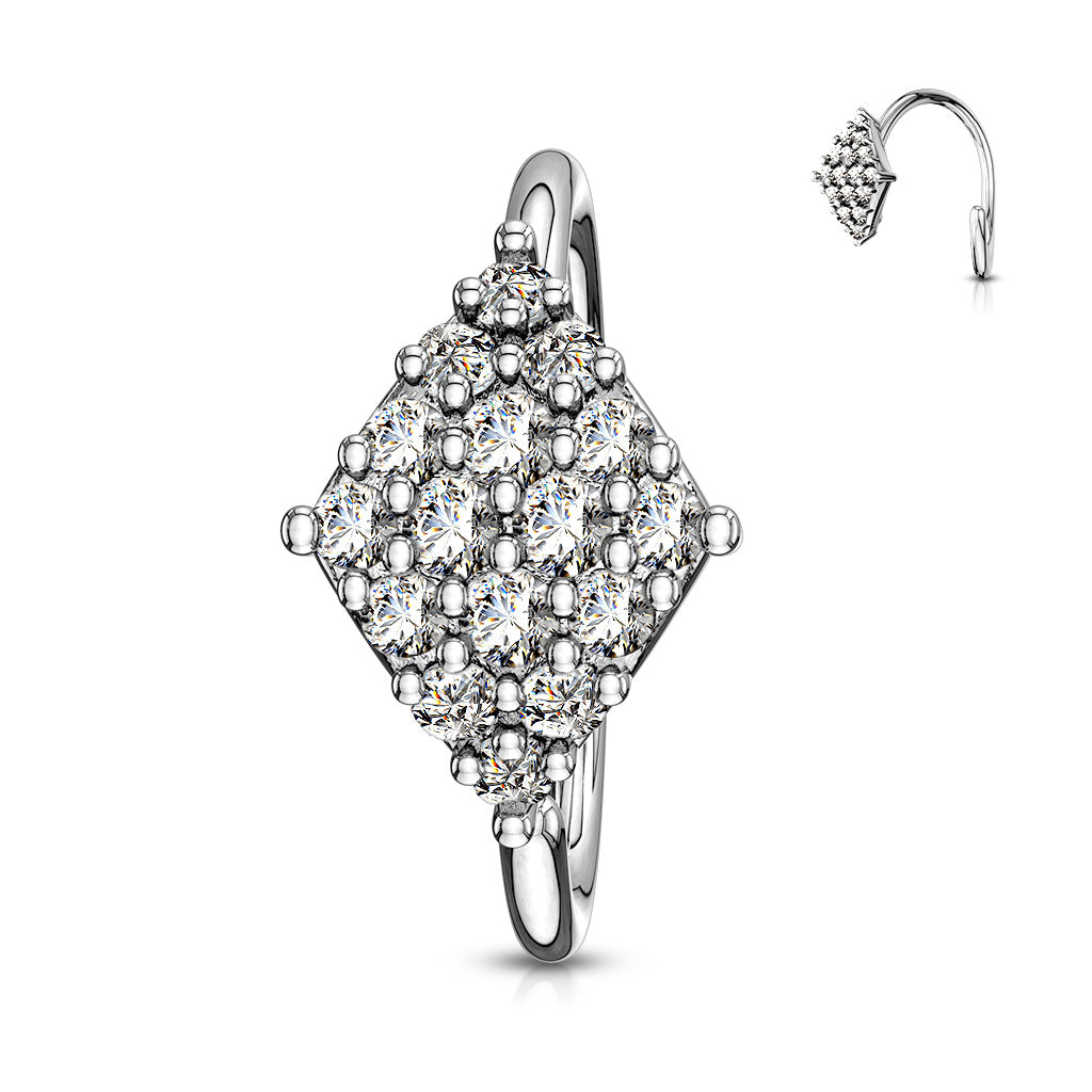 CZ Paved Diamond Shaped Bendable Nose, Cartilage Hoop Rings - all colors