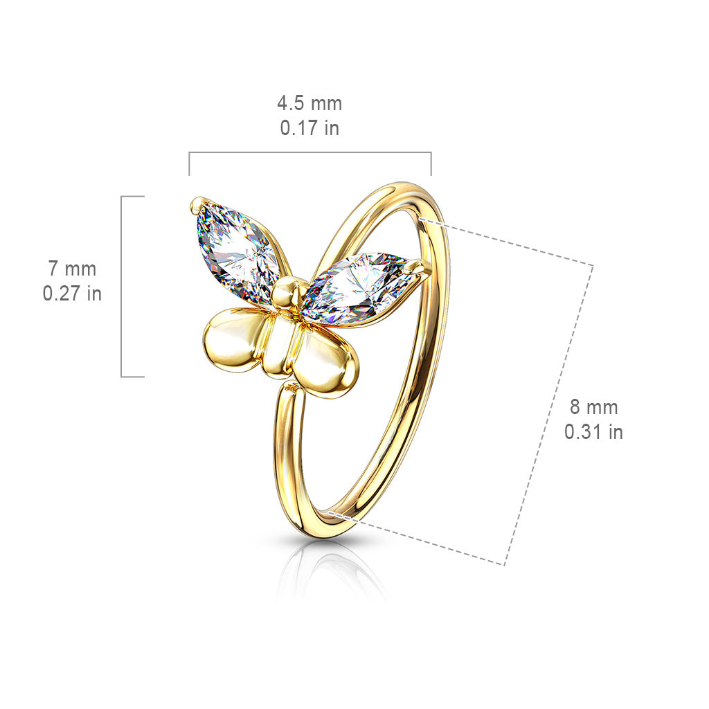 CZ Butterfly Bendable Nose Cartilage Hoop Rings size chart