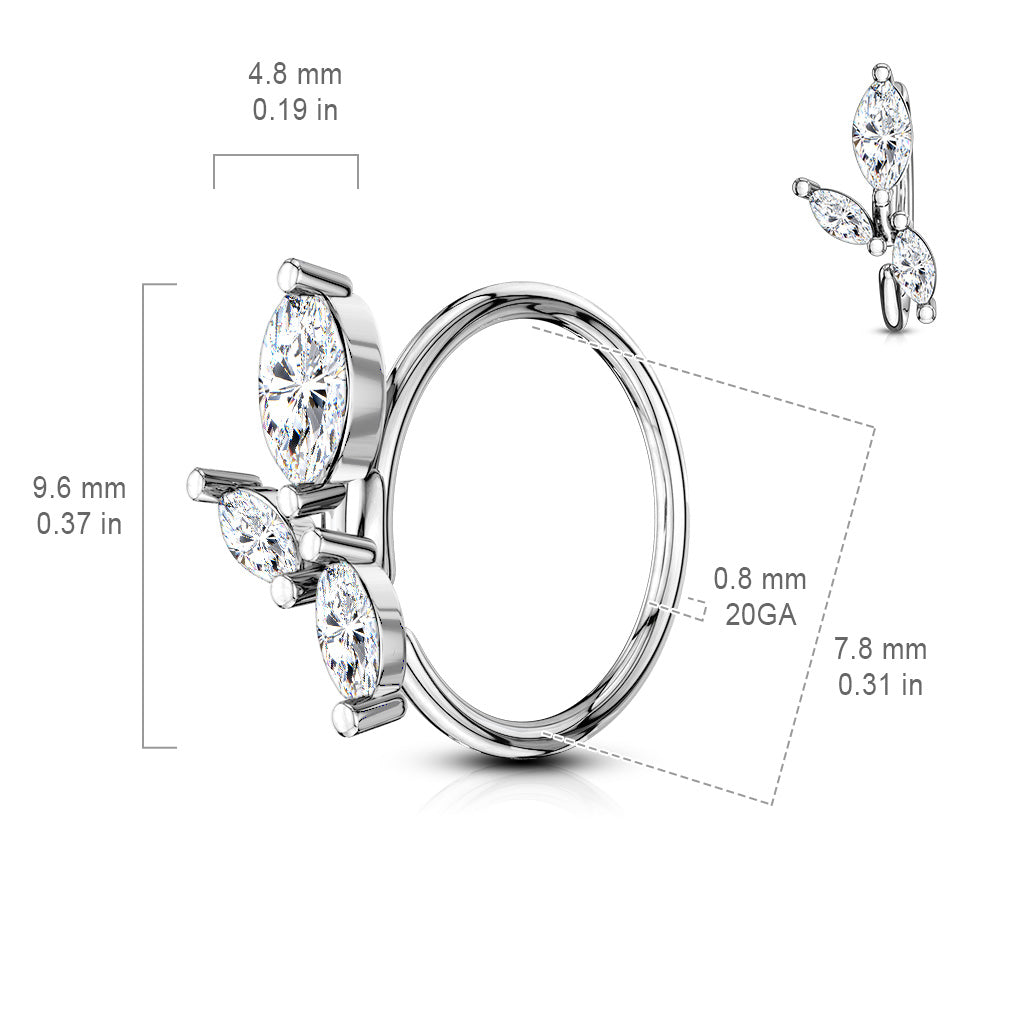 3 Marquise CZ Vine Bendable Nose Hoop Rings size chart