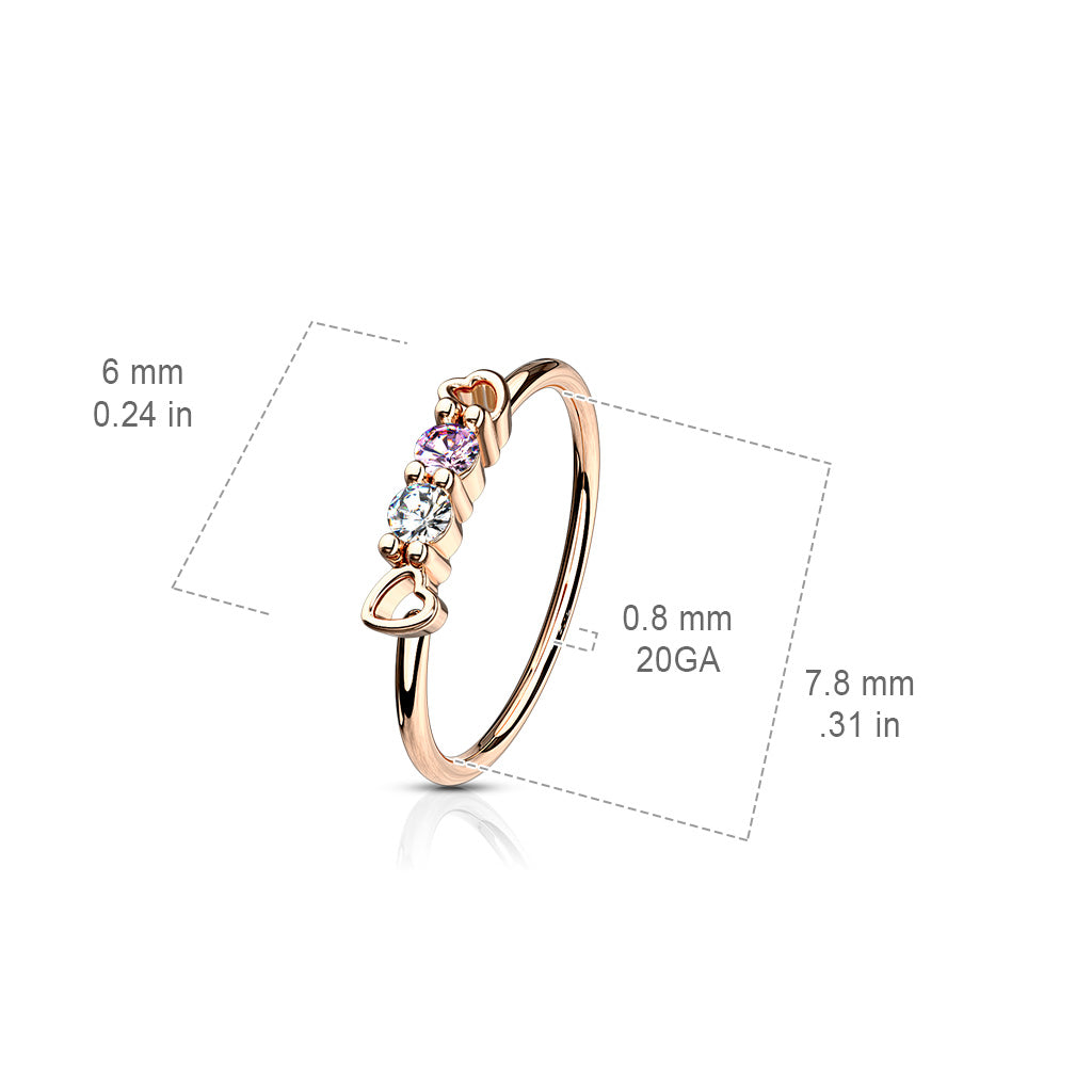 CZ Set Hearts Top 316L Surgical Steel Bendable Hoop size chart