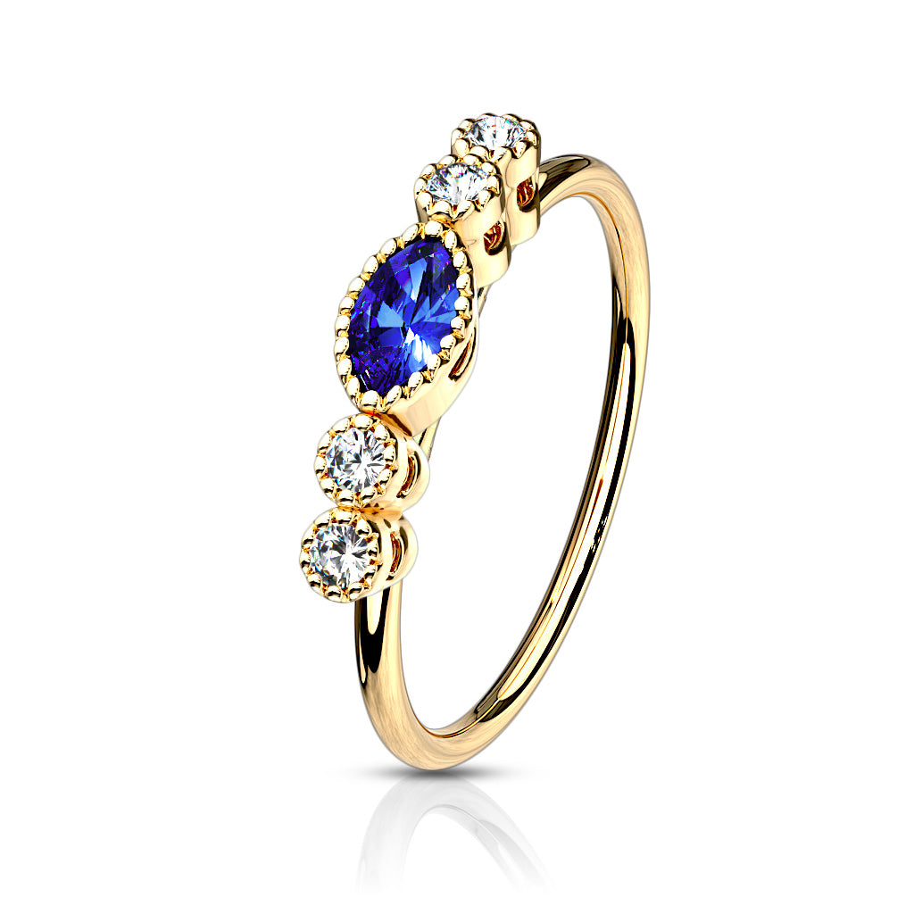 Clear CZ with Saphire Marquise CZ Center Top 316L Surgical Steel Bendable Hoop - Gold