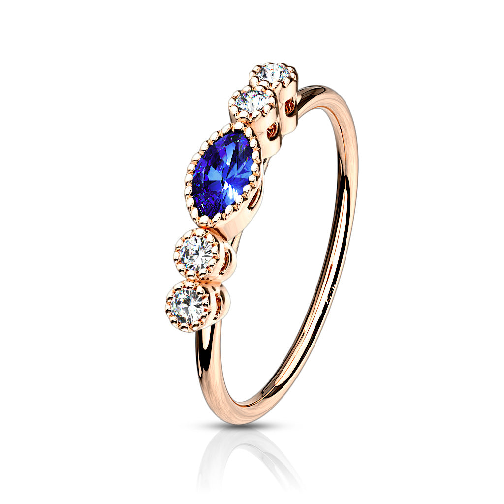 Clear CZ with Saphire Marquise CZ Center Top 316L Surgical Steel Bendable Hoop - Rose Gold