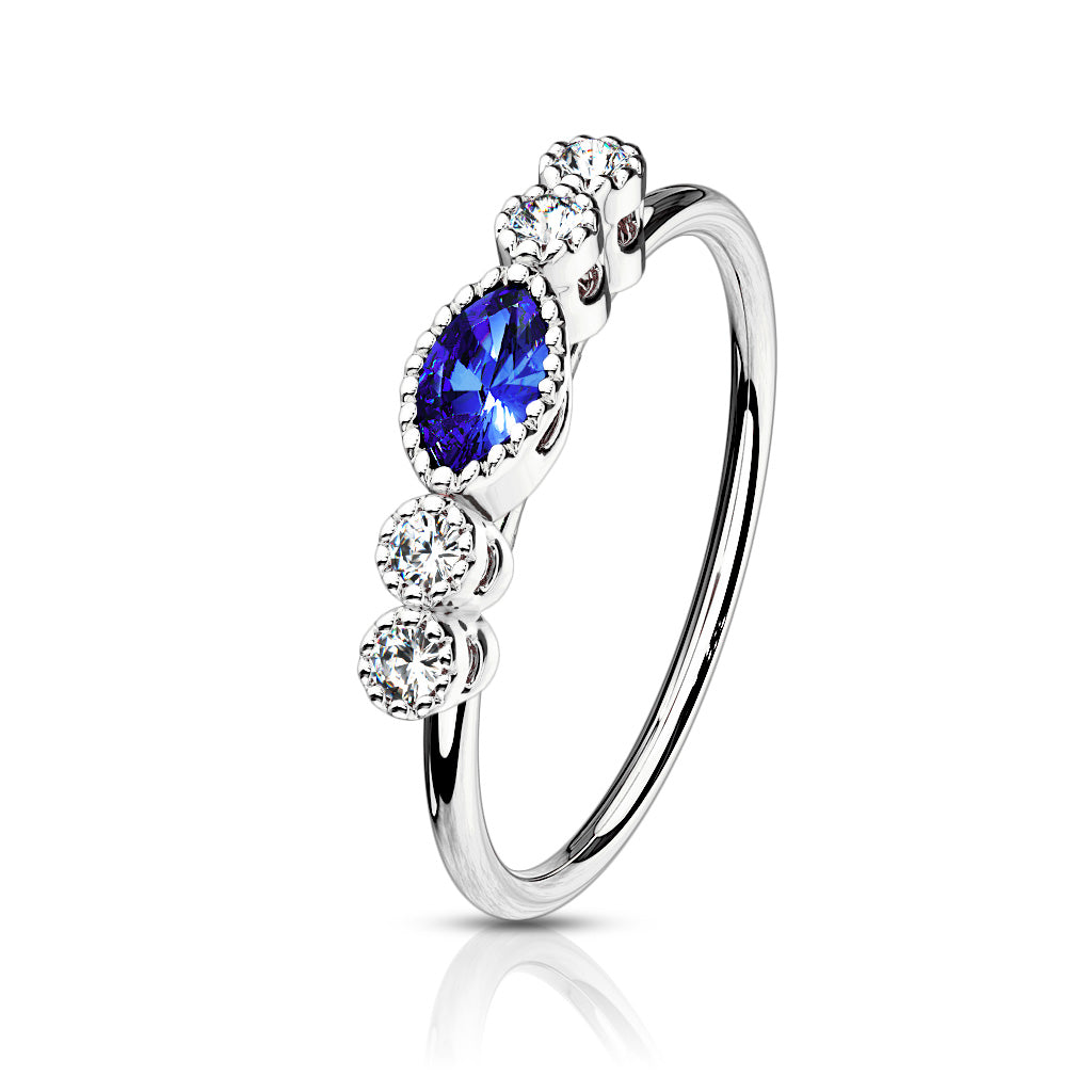 Clear CZ with Saphire Marquise CZ Center Top 316L Surgical Steel Bendable Hoop - Steel