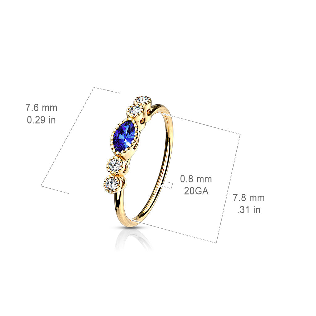 Clear CZ with Saphire Marquise CZ Center Top 316L Surgical Steel Bendable Hoop size chart