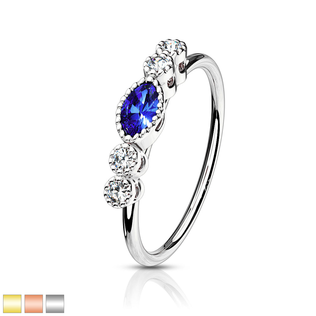 Clear CZ with Saphire Marquise CZ Center Top 316L Surgical Steel Bendable Hoop - all colors