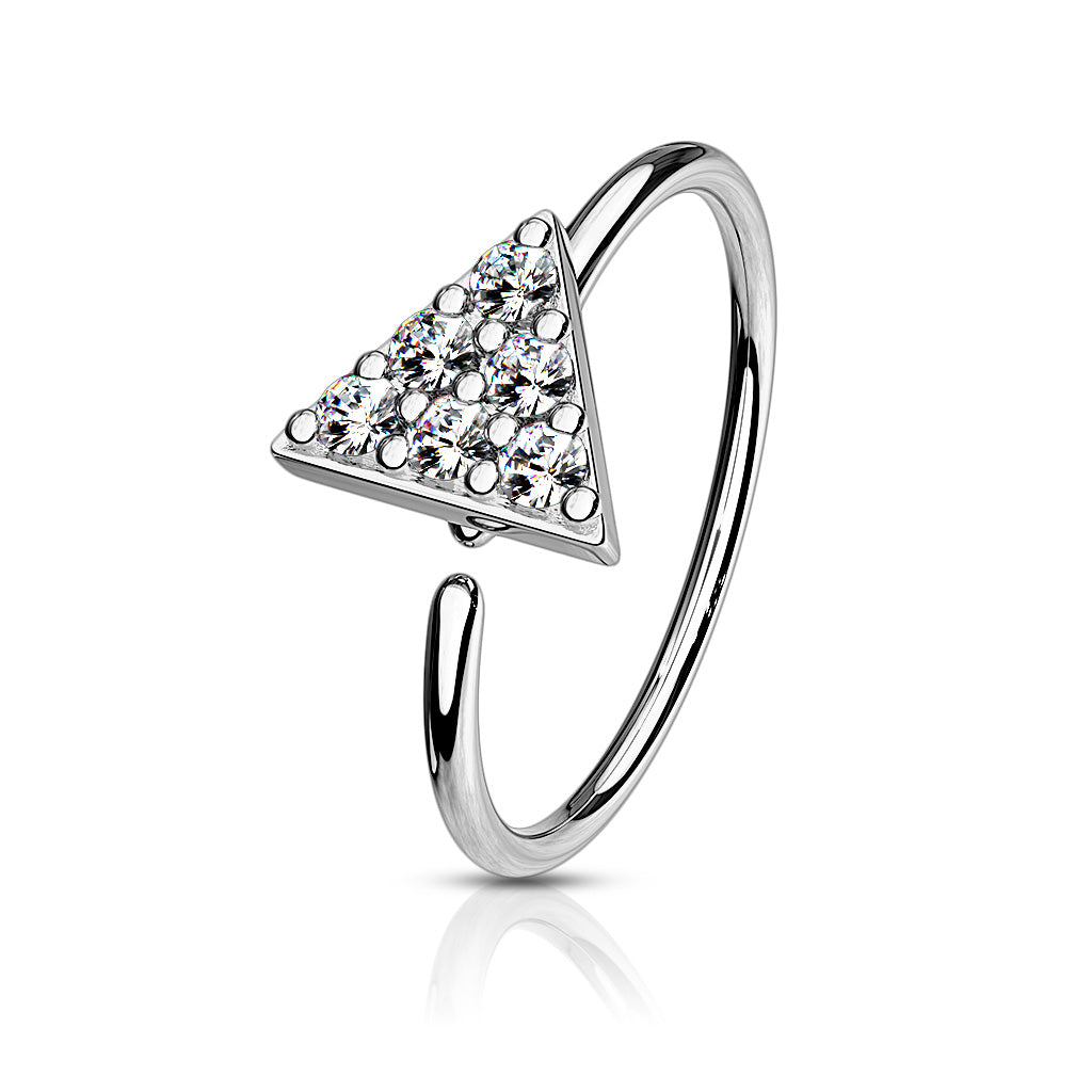 Micro CNC Machine Set CZ Triangle Top Bendable Nose/Cartilage Hoop Rings - Platinum/Clear