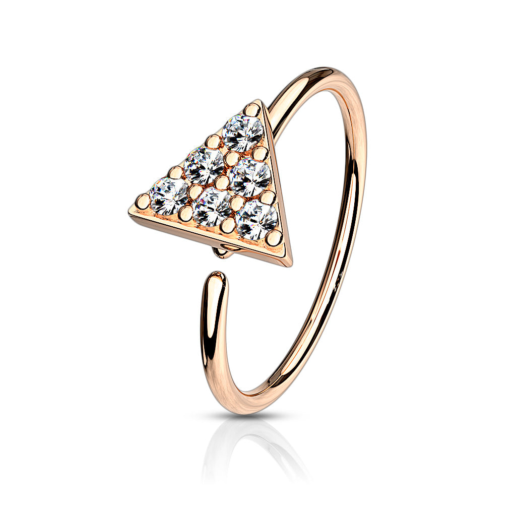Micro CNC Machine Set CZ Triangle Top Bendable Nose/Cartilage Hoop Rings - Rose Gold/Clear