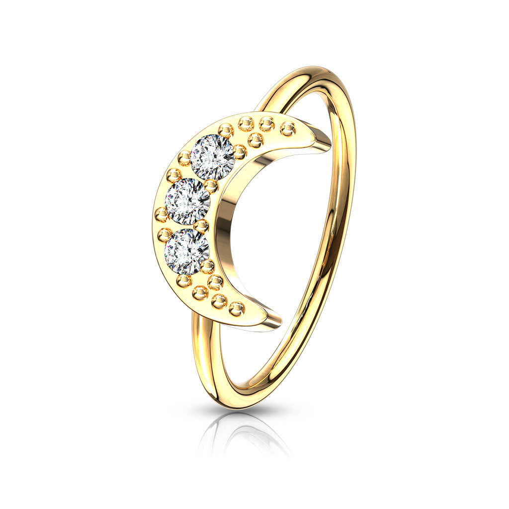 CZ Paved Crescent Moon Bendable Hoop - Gold/Clear