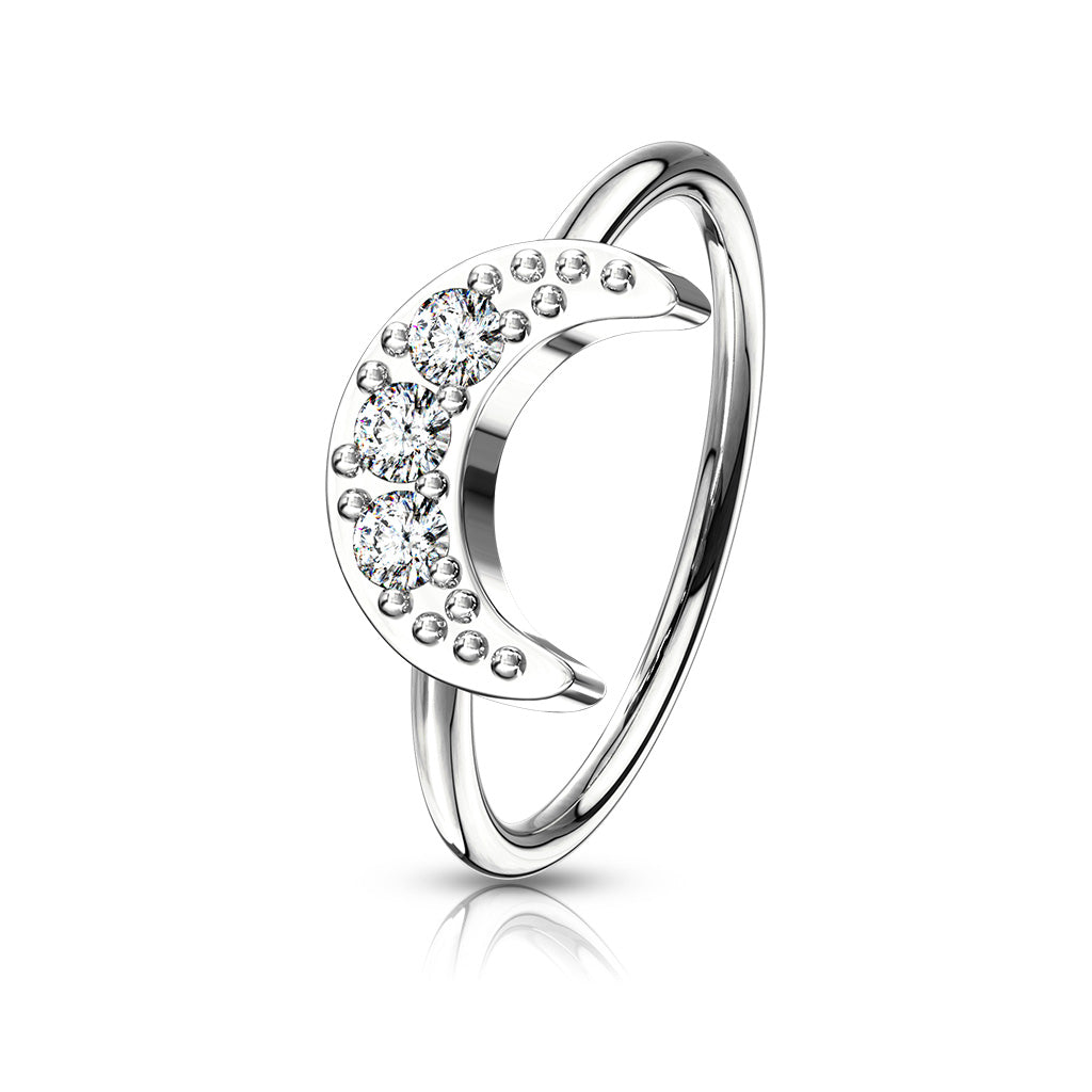 CZ Paved Crescent Moon Bendable Hoop - Platinum/Clear