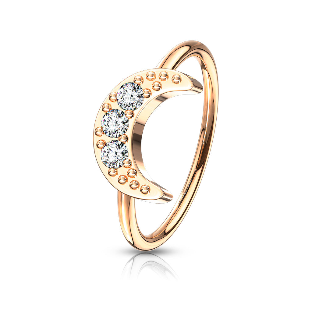 CZ Paved Crescent Moon Bendable Hoop - Rose Gold/Clear