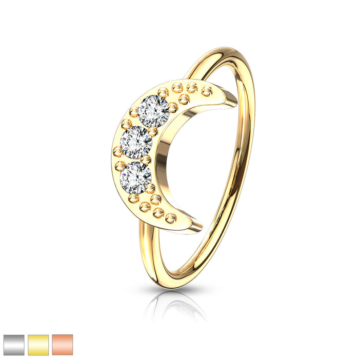 CZ Paved Crescent Moon Bendable Hoop
