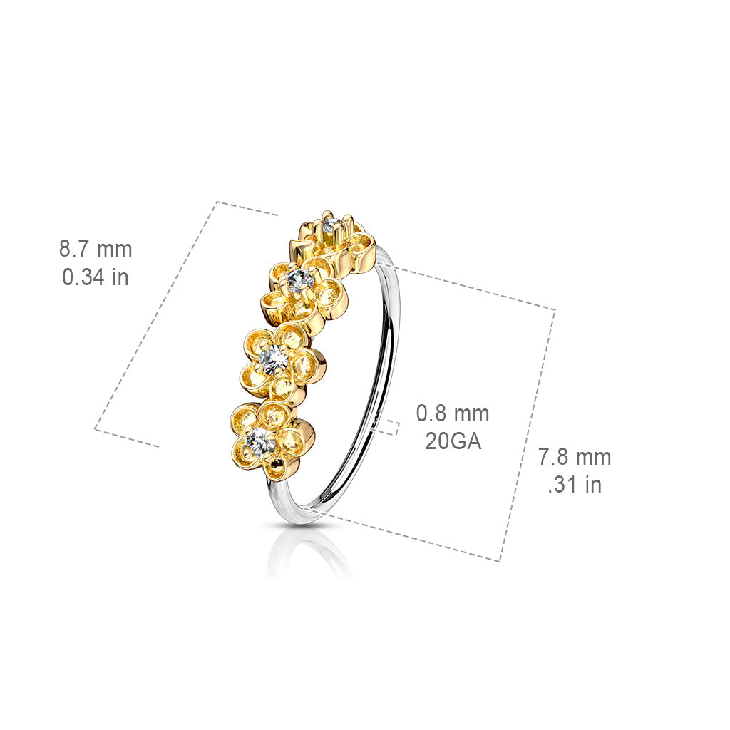Four CZ Paved Flowers 316L Surgical Steel Bendable Nose, Cartilage Hoop Rings size chart